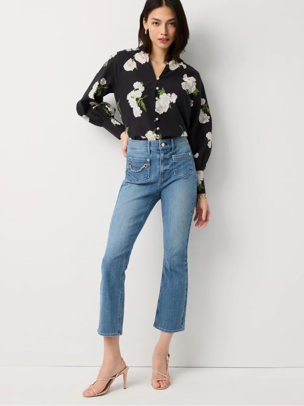 WHBM charm detail high rise KICK FLARE JEANS